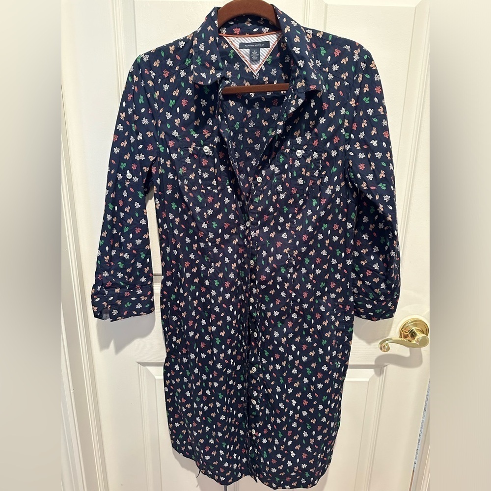Tommy Hilfiger Leaf Belted Shirt Dress Navy Blue M - Picture 5 of 8